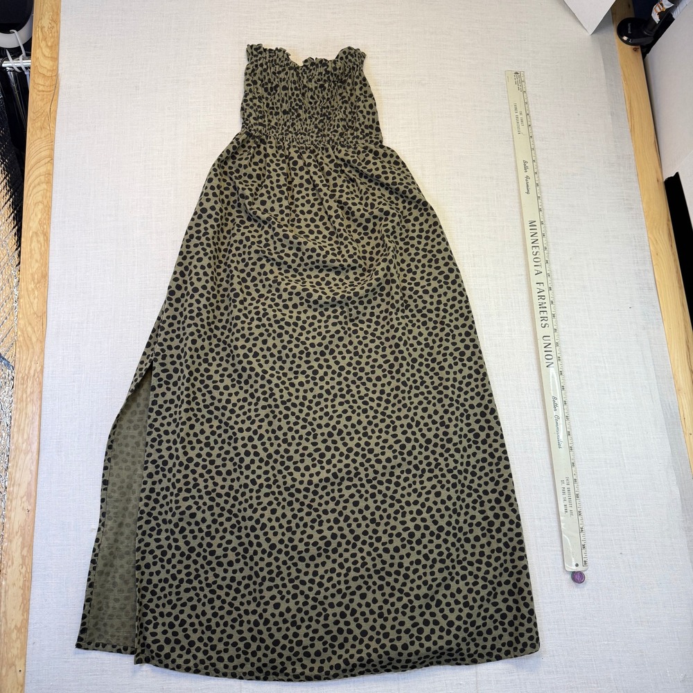 Animal Print Smocked Maxi Next Emma Willis Dress 8P Womens Green Strapless Slit